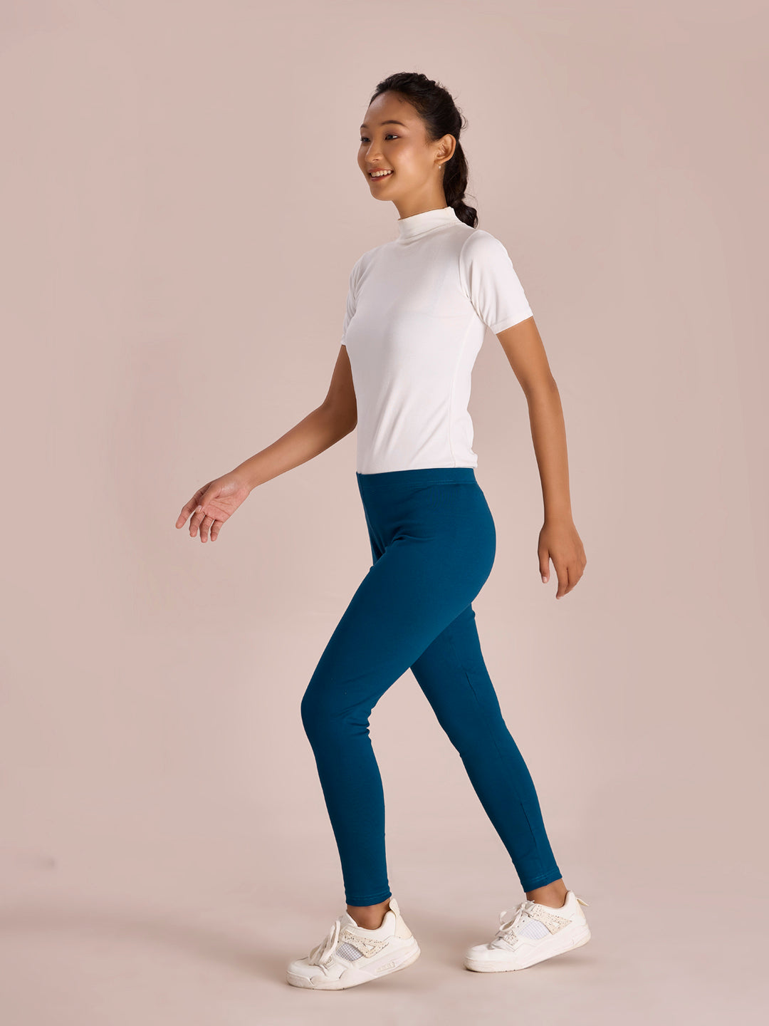 Turquoise Blue Cotton Stretch Ribbed warm Leggings