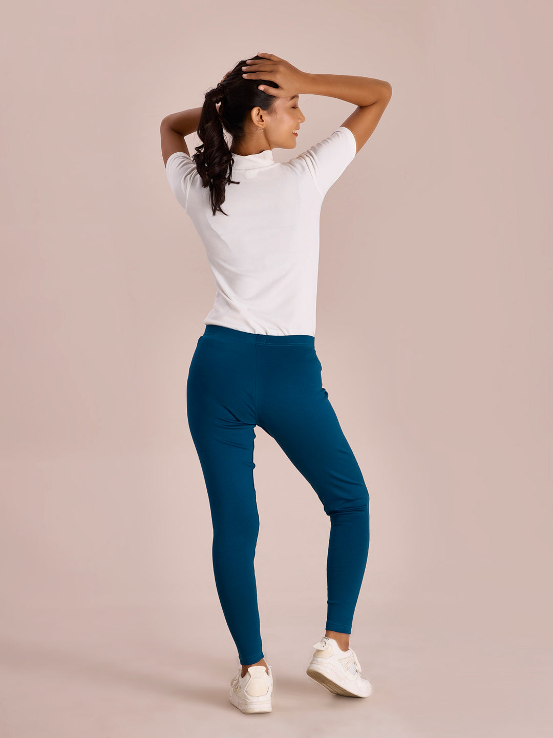 Turquoise Blue Cotton Stretch Ribbed warm Leggings