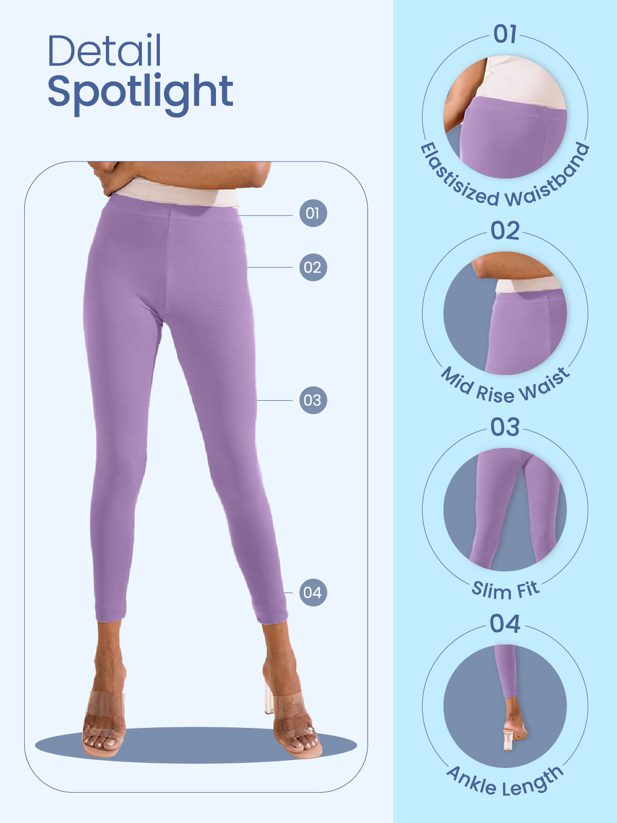 Medium Purple Cotton Stretch Ankle Length Leggings