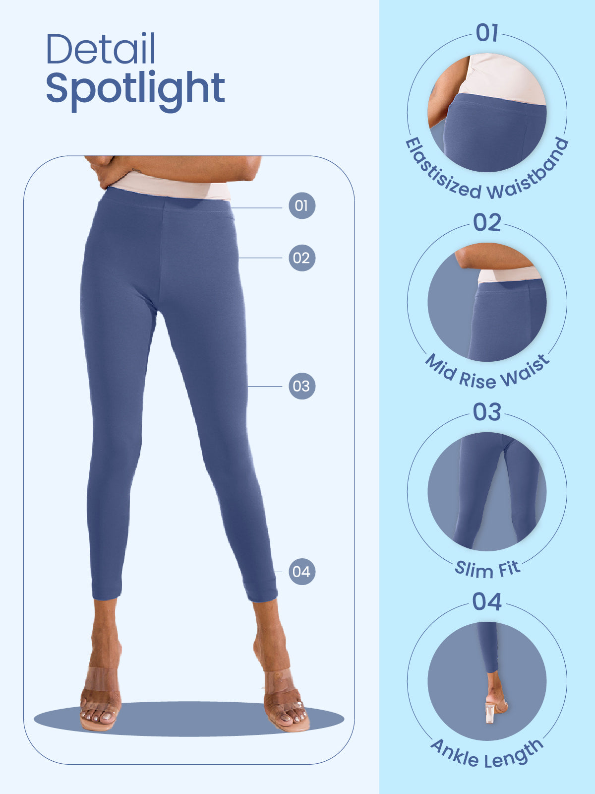 Navy Cotton Stretch Ankle Length Leggings