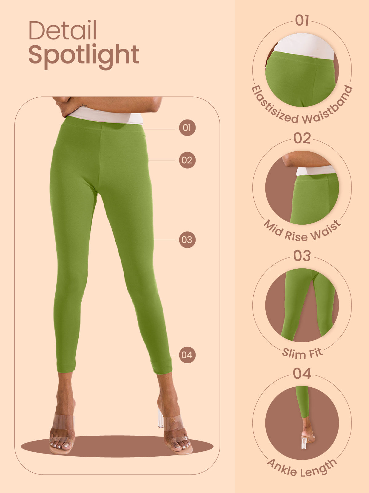 Ocean Green Cotton Stretch Ankle Length Leggings