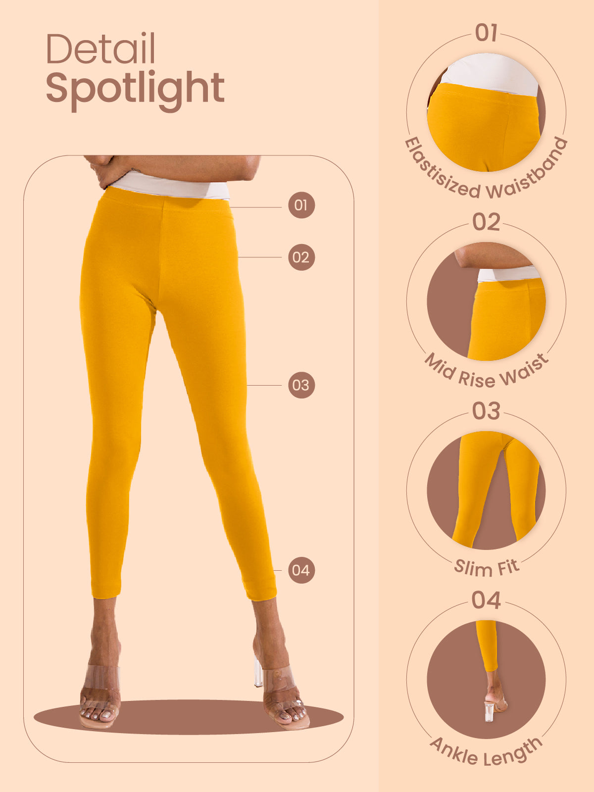 Saffron Cotton Stretch Ankle Length Leggings