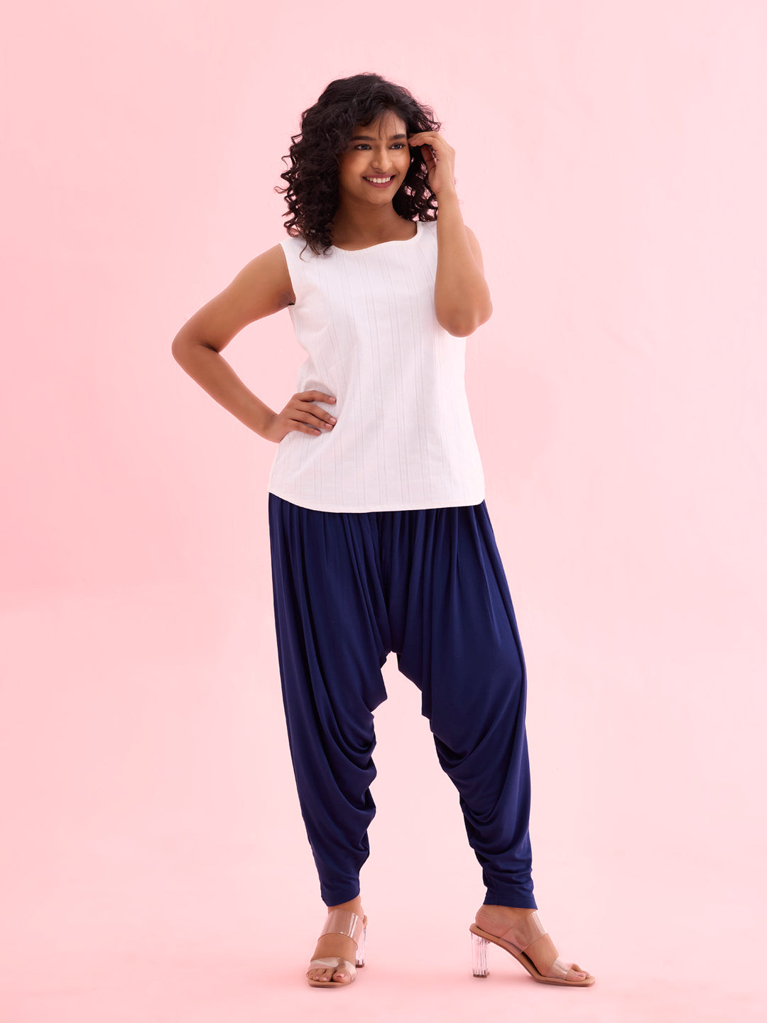 Navy Viscose Stretch Patiala