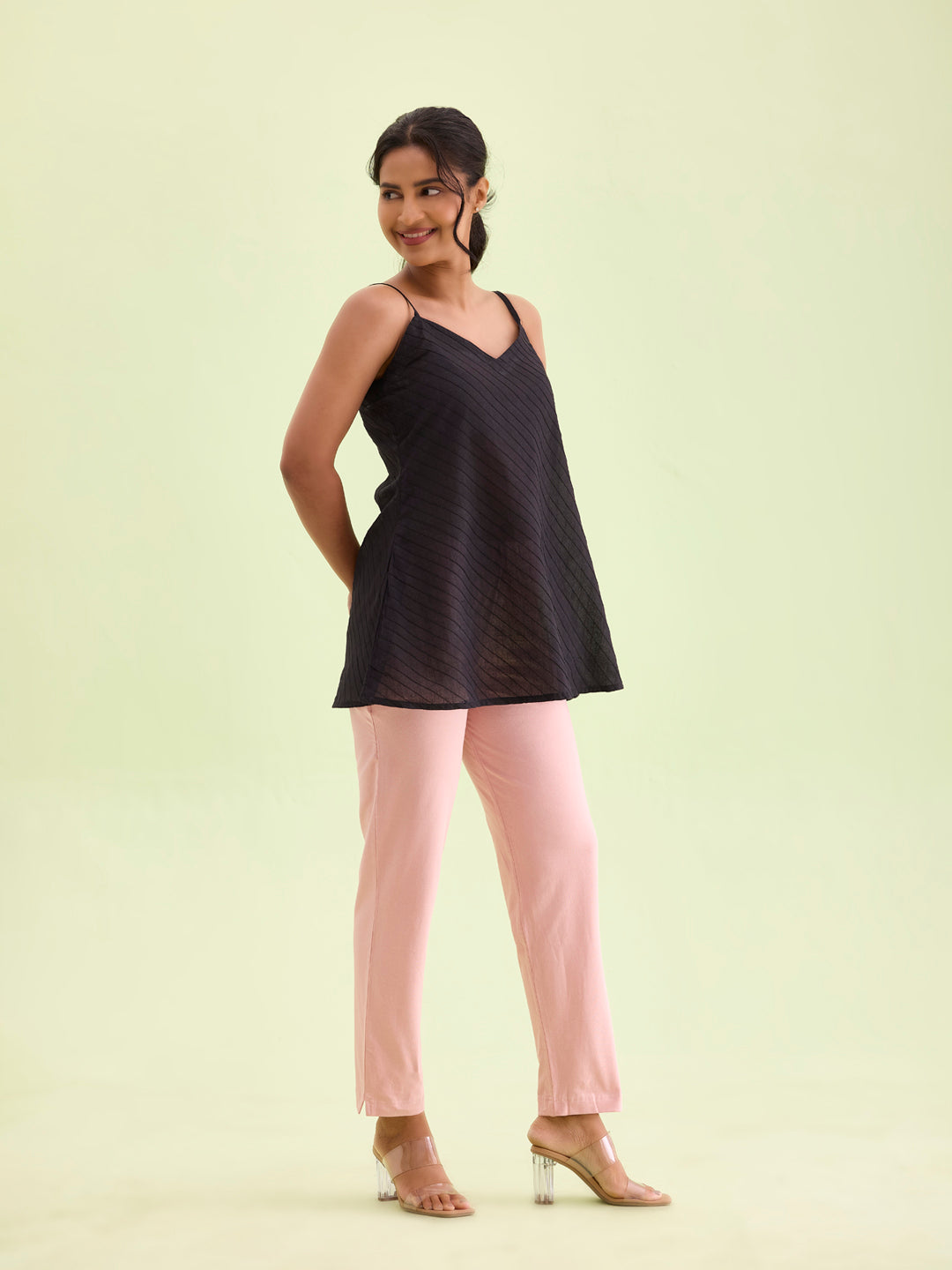 Baby Pink Cotton Stretch Kurti Pants