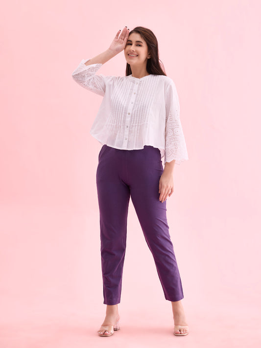 Black Currant Cotton Stretch Kurti Pants