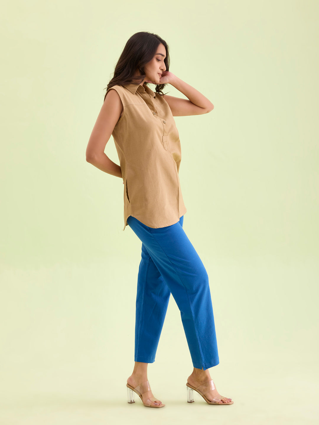 Blue Cotton Stretch Kurti Pants