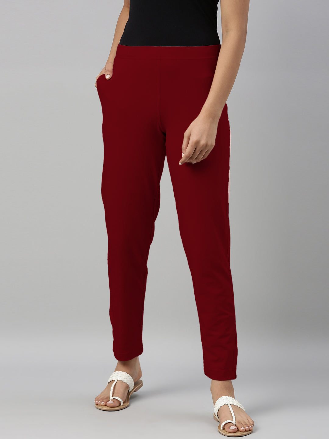 Bright Red Cotton Stretch Kurti Pants