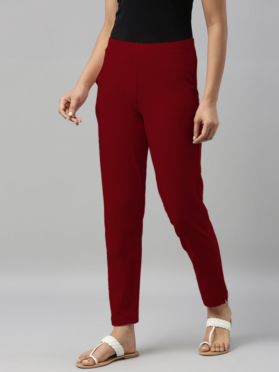 Bright Red Cotton Stretch Kurti Pants