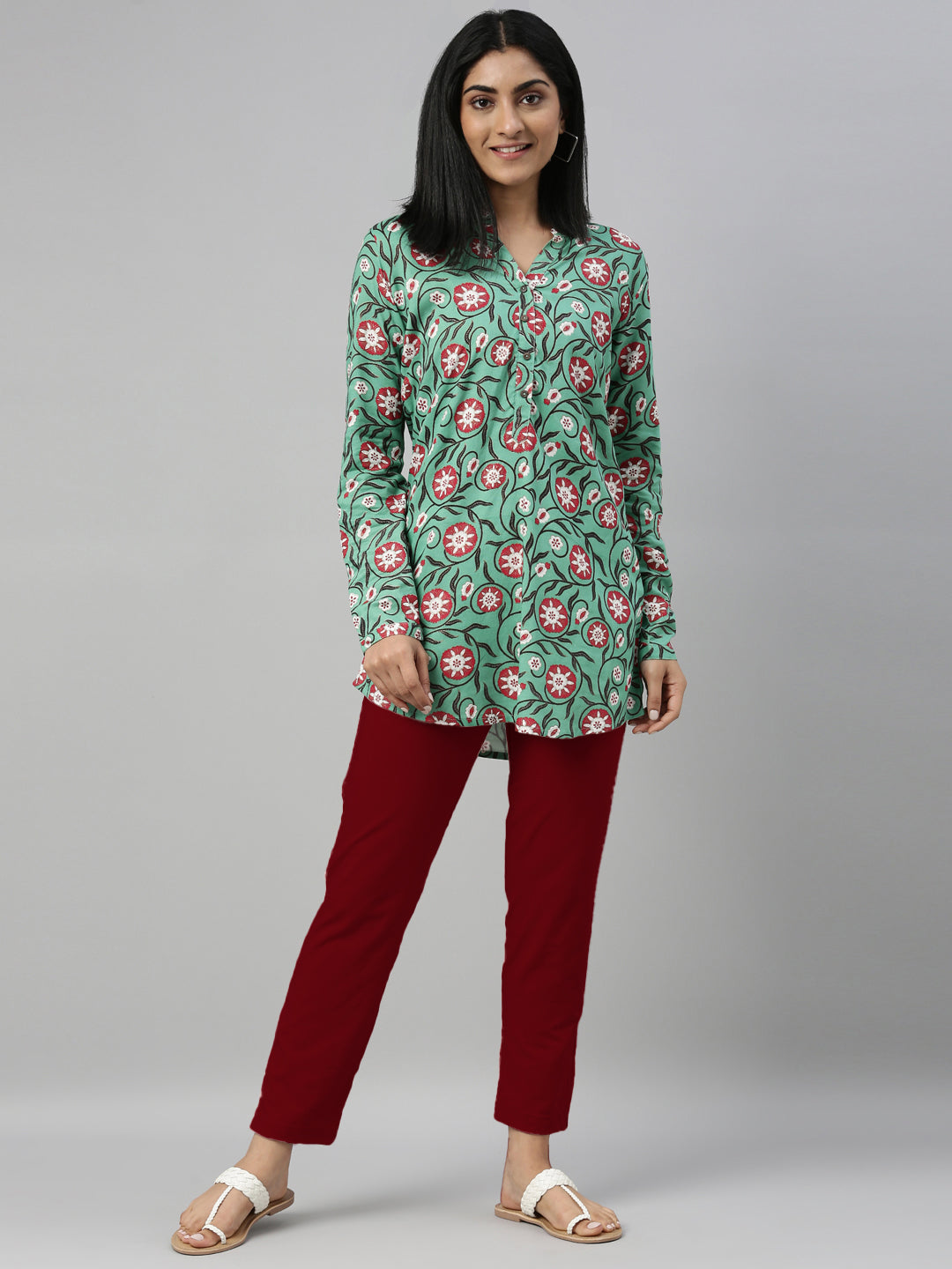 Bright Red Cotton Stretch Kurti Pants