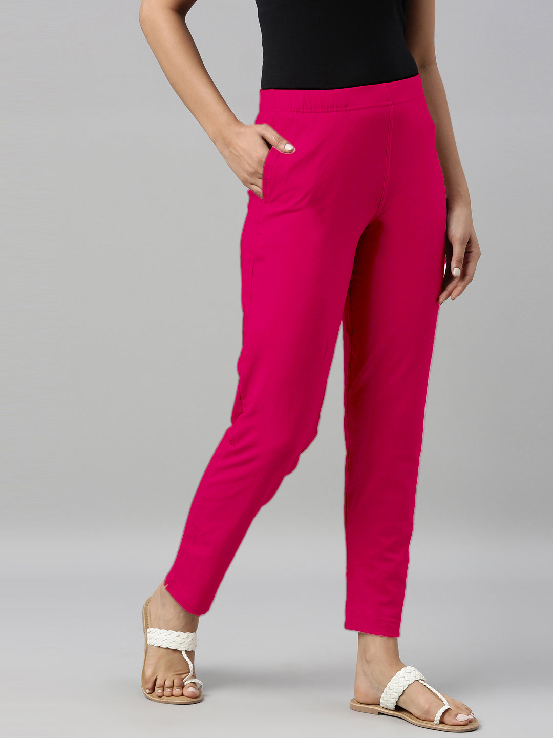 Dark Pink Cotton Stretch Kurti Pants