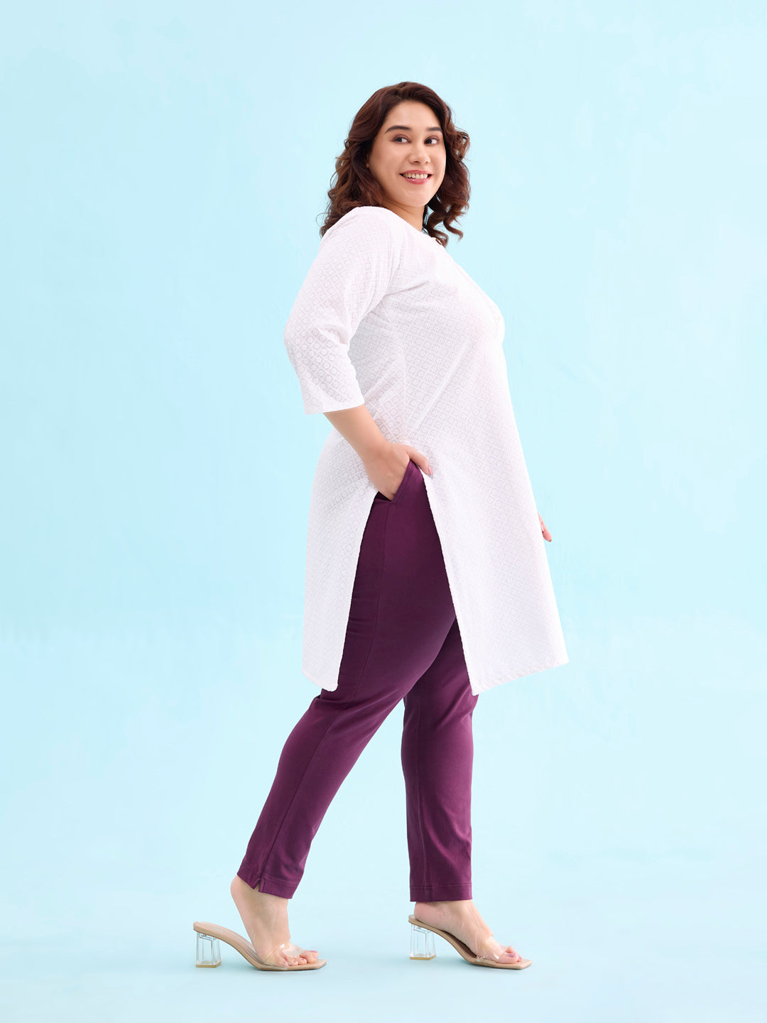 Dark Purple Cotton Stretch Kurti Pants