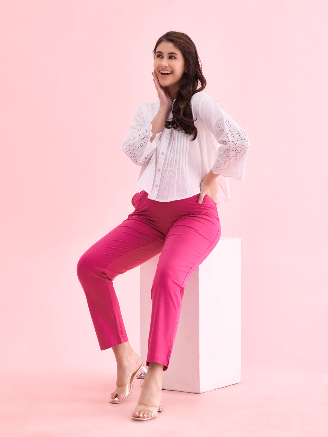 Dark Rose Cotton Stretch Kurti Pants