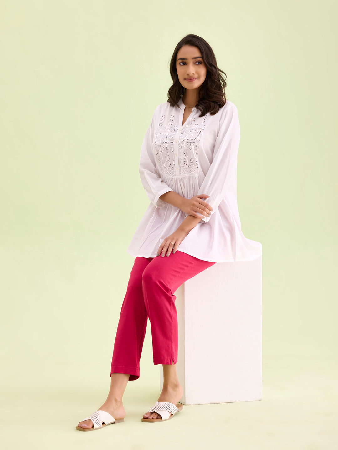 Fuchsia Cotton Stretch Kurti Pants