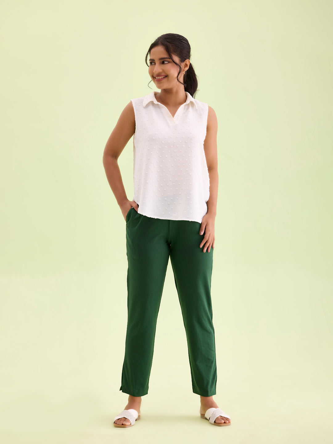 Golf Green Cotton Stretch Kurti Pants