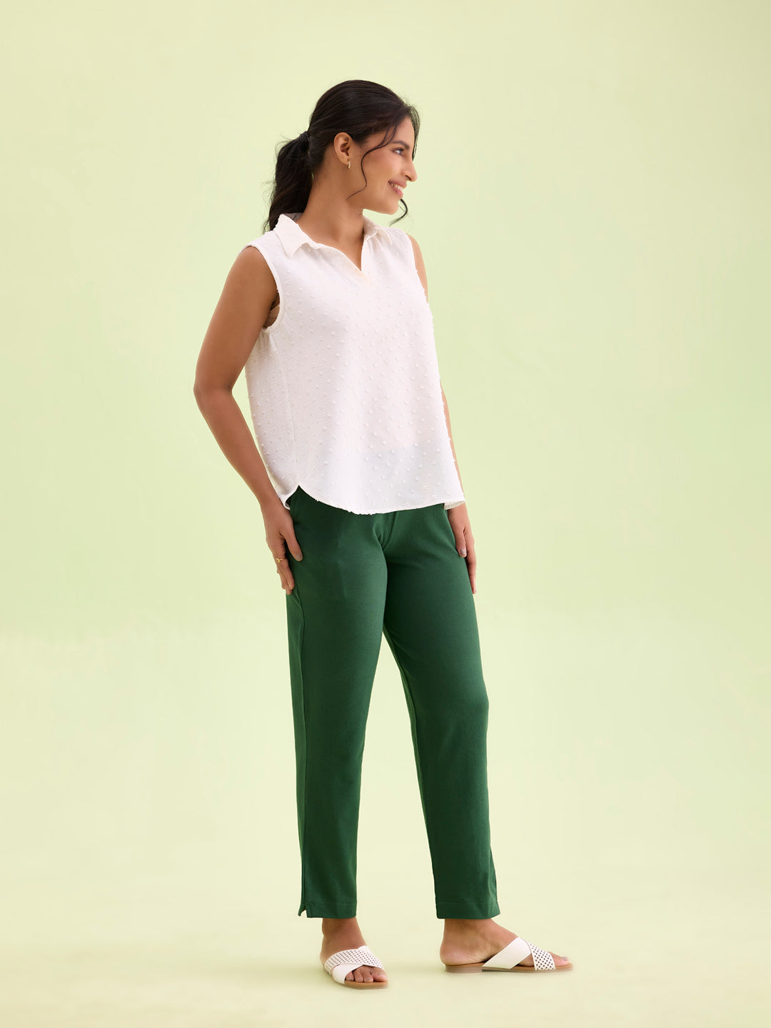 Golf Green Cotton Stretch Kurti Pants