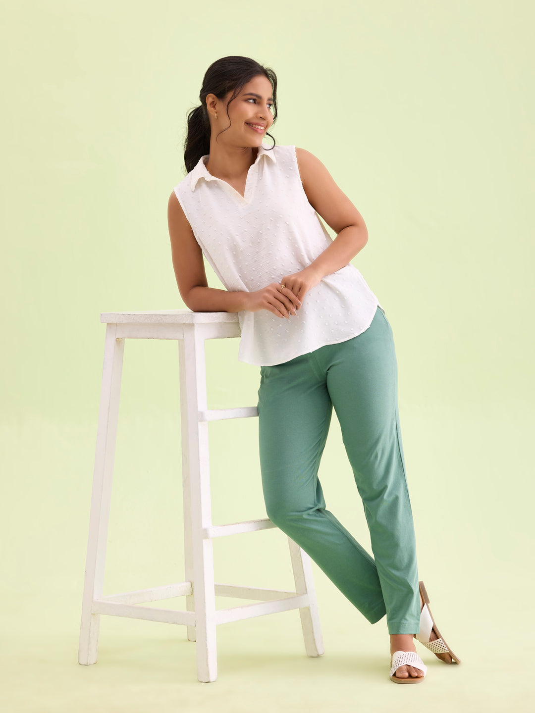 Leaf Green Cotton Stretch Kurti Pants