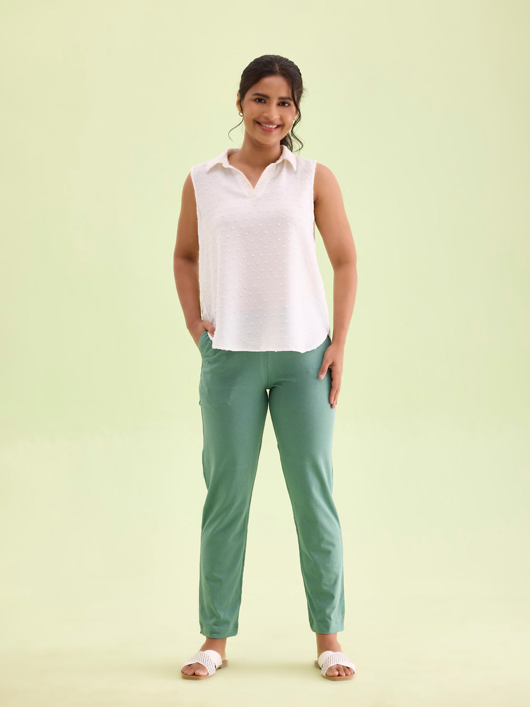 Leaf Green Cotton Stretch Kurti Pants