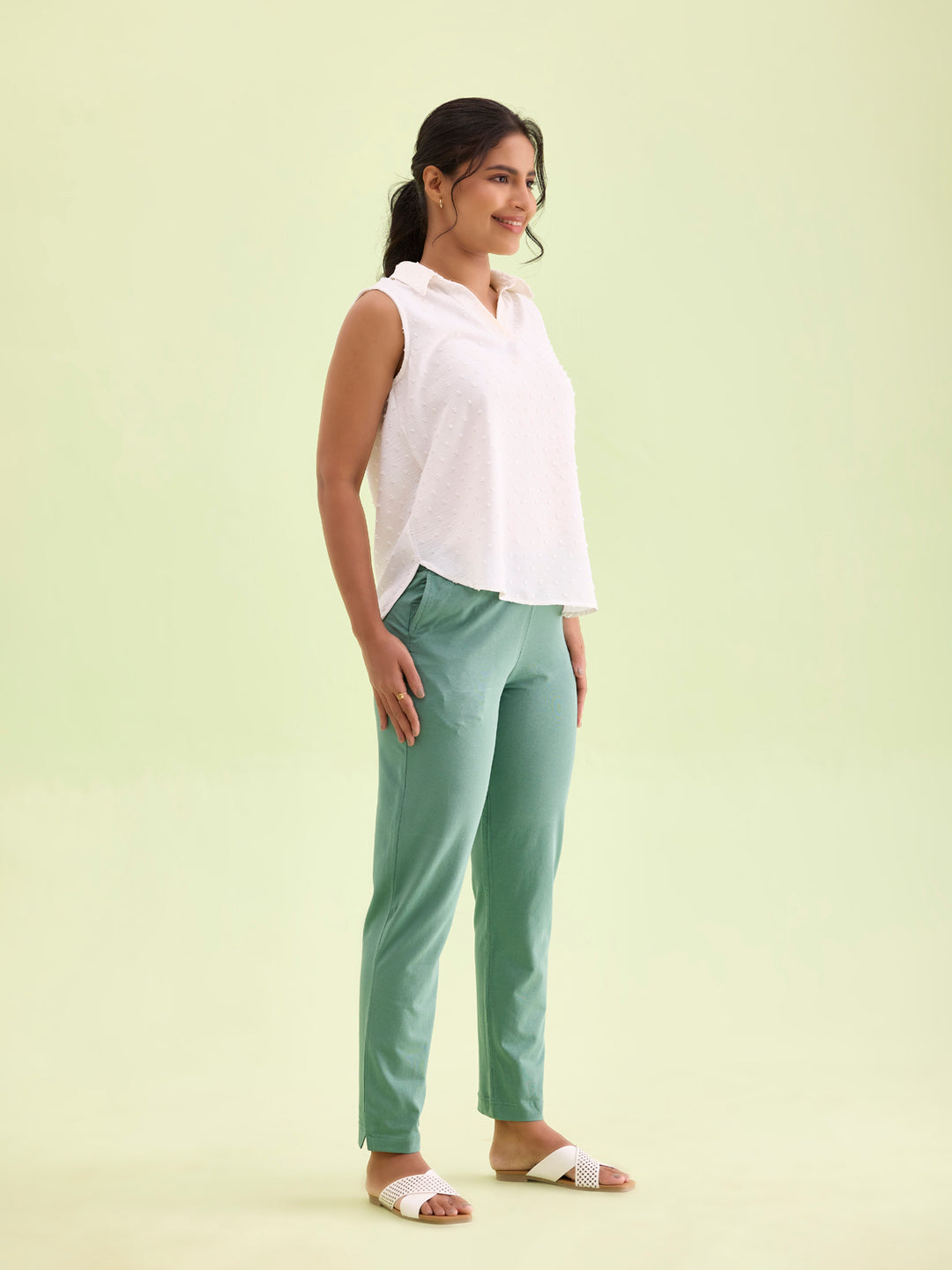 Leaf Green Cotton Stretch Kurti Pants