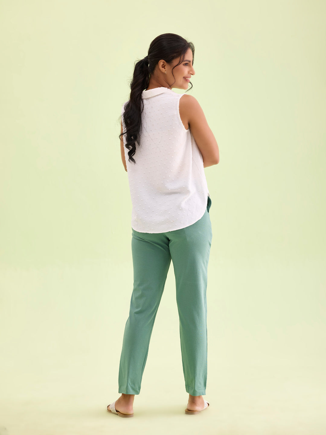 Leaf Green Cotton Stretch Kurti Pants