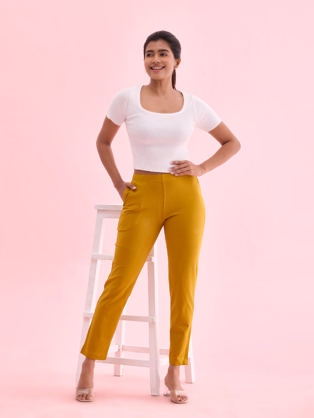 Light Mustard Cotton Stretch Kurti Pants