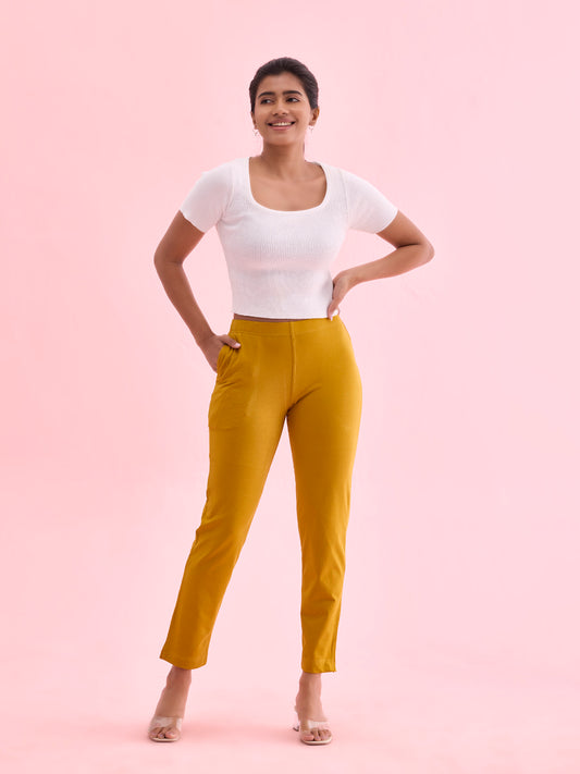 Light Mustard Cotton Stretch Kurti Pants