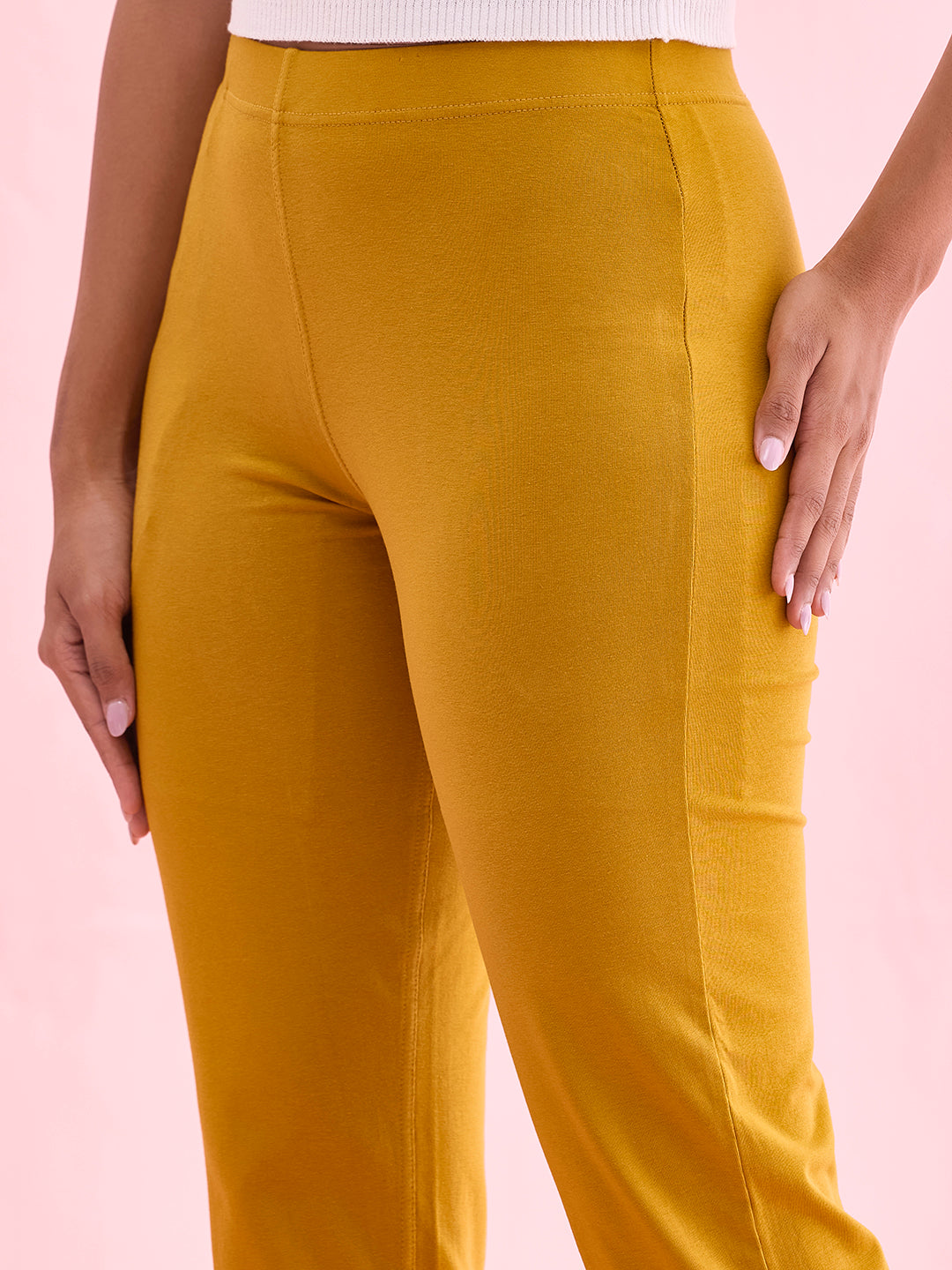 Light Mustard Cotton Stretch Kurti Pants