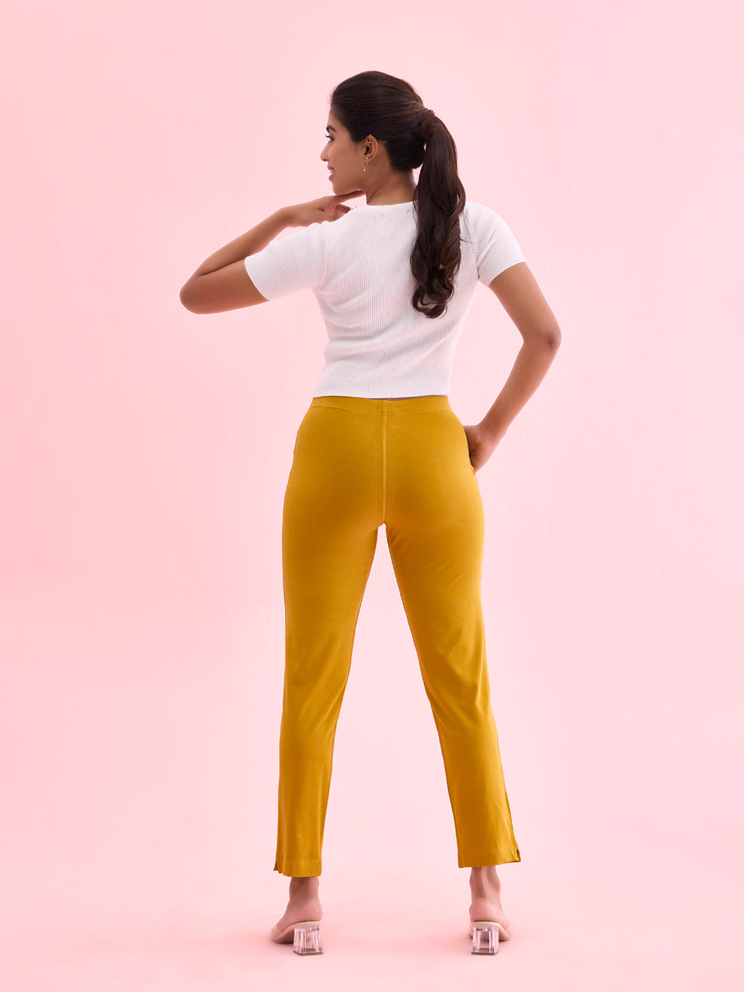 Light Mustard Cotton Stretch Kurti Pants