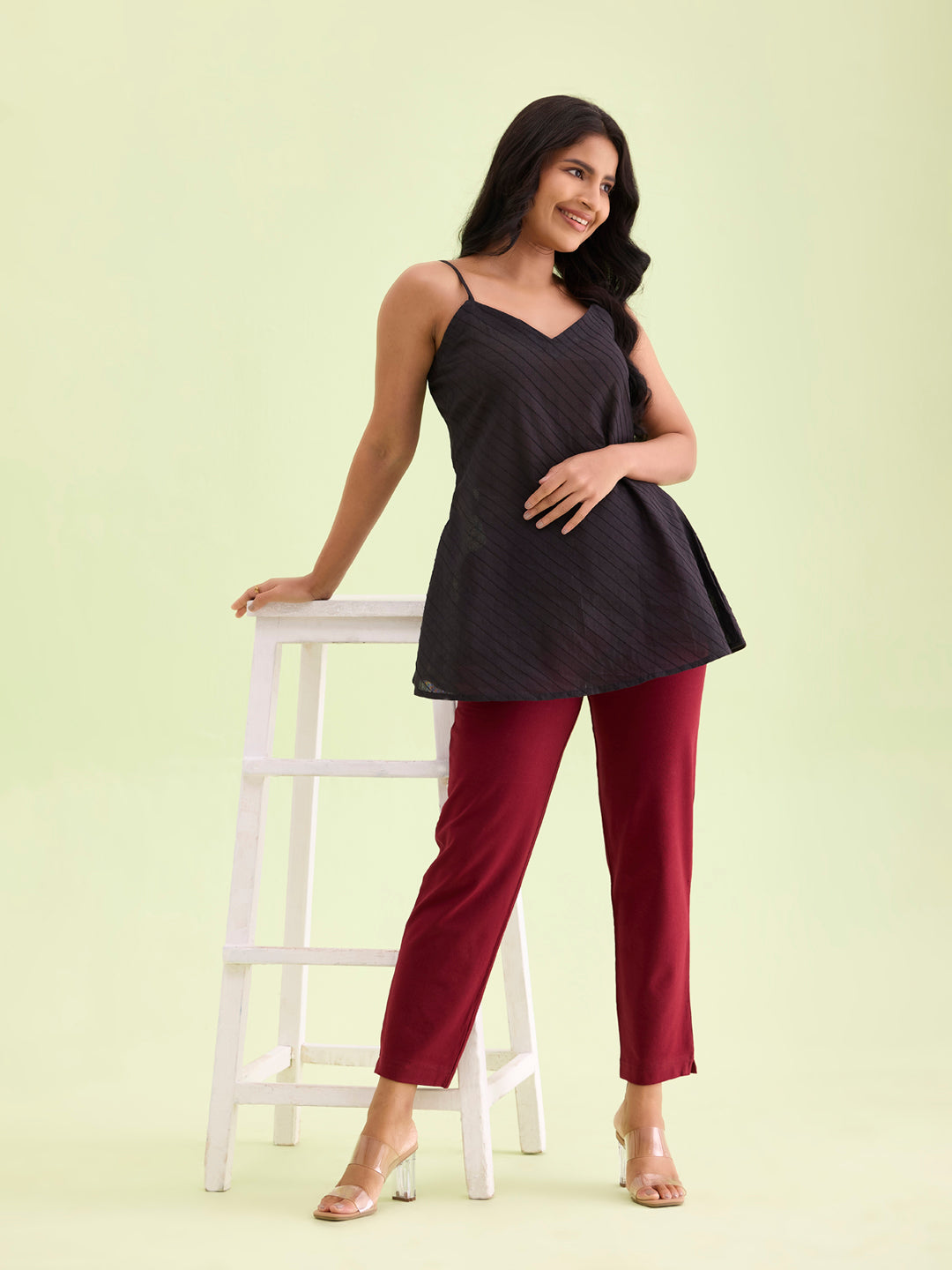 Maroon Cotton Stretch Kurti Pants