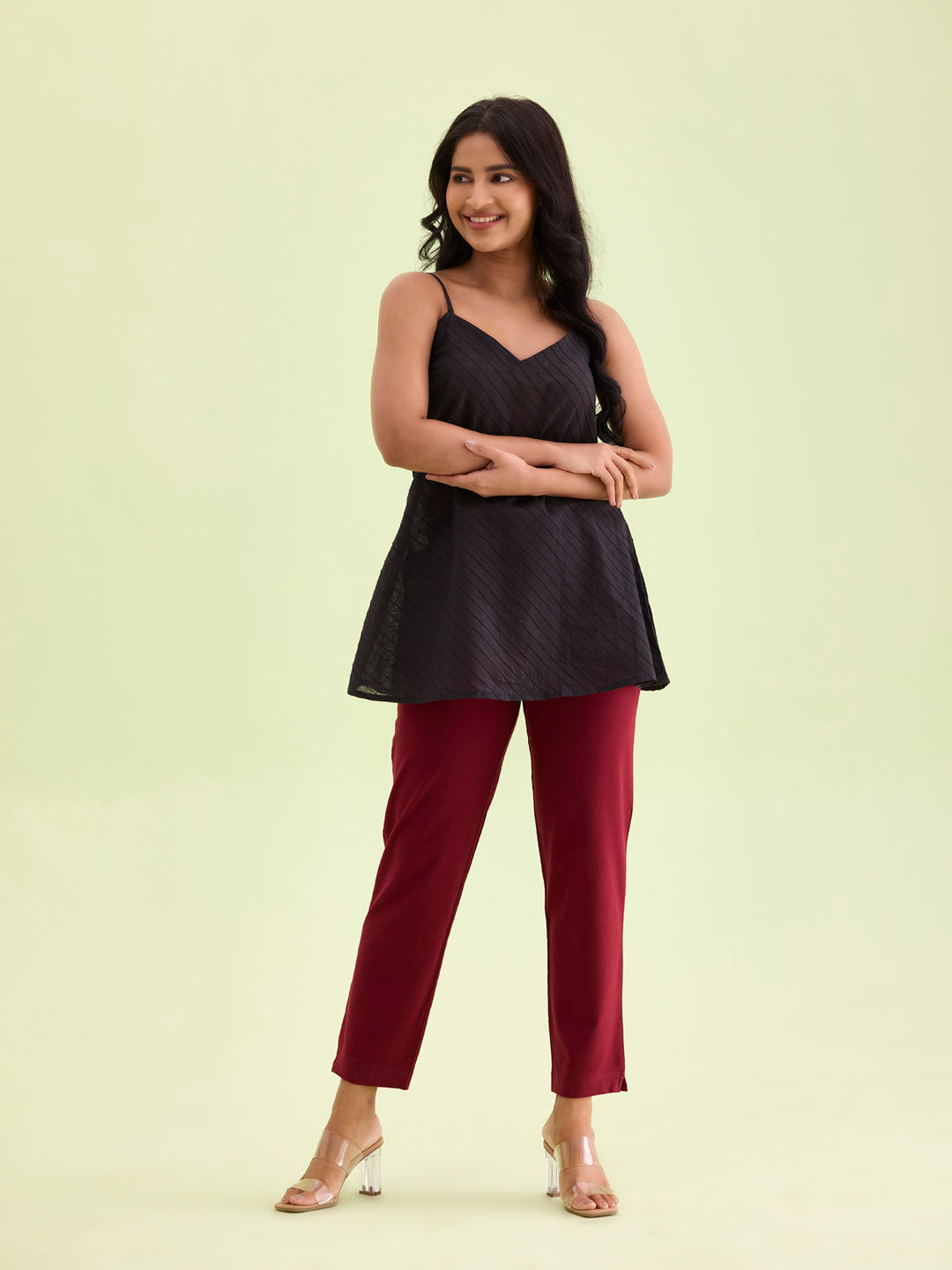 Maroon Cotton Stretch Kurti Pants