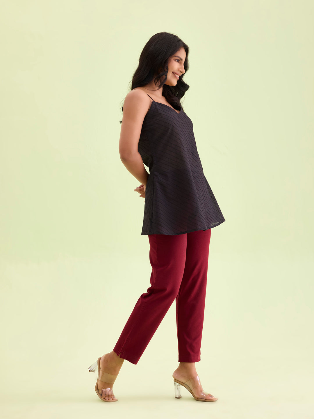 Maroon Cotton Stretch Kurti Pants