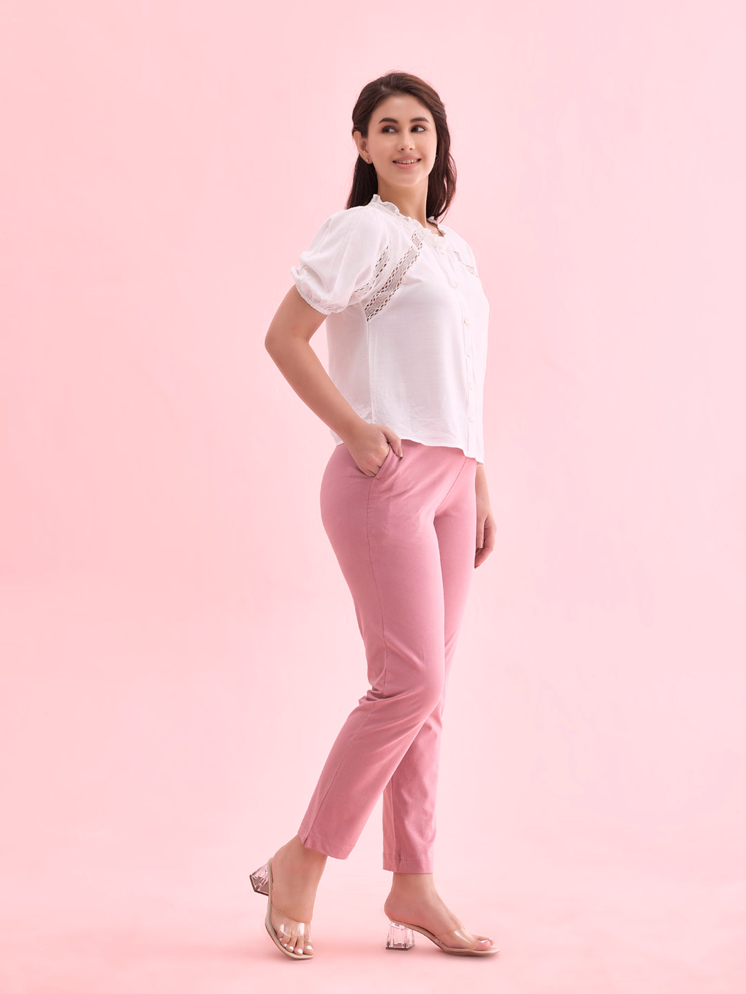 Mauve Cotton Stretch Kurti Pants