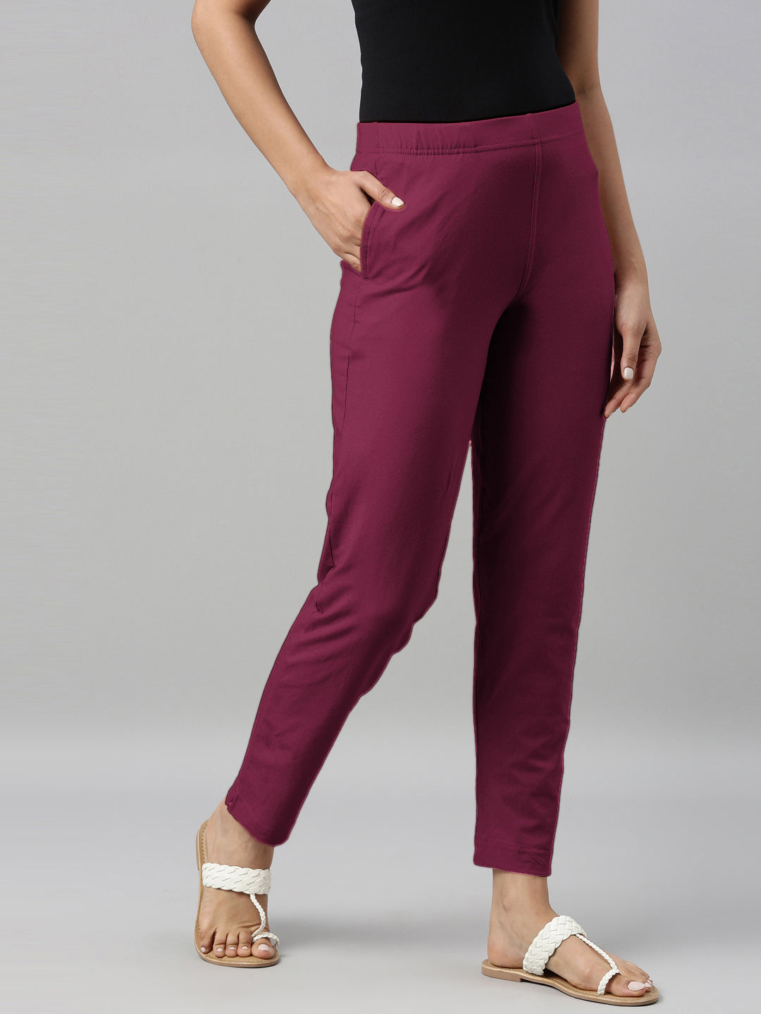 Medium Violet Cotton Stretch Kurti Pants