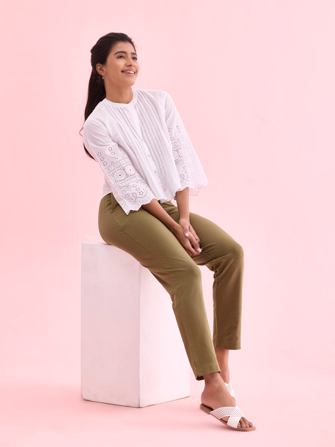 Medium Olive Cotton Stretch Kurti Pants