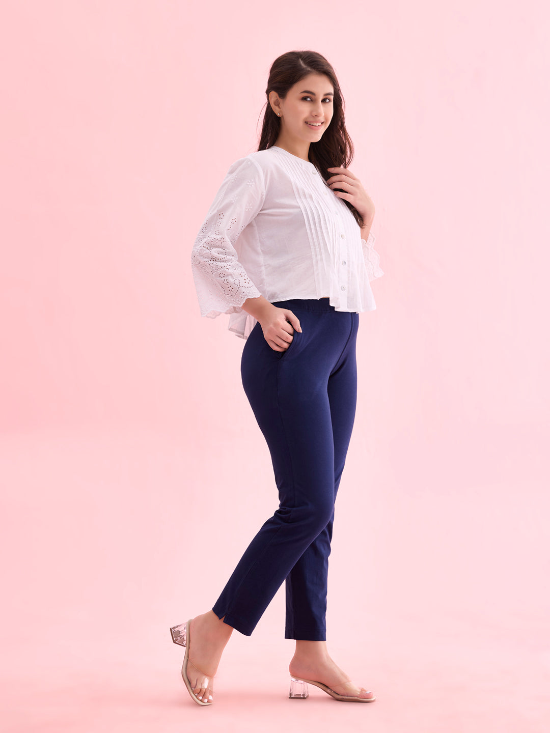 Navy Cotton Stretch Kurti Pants