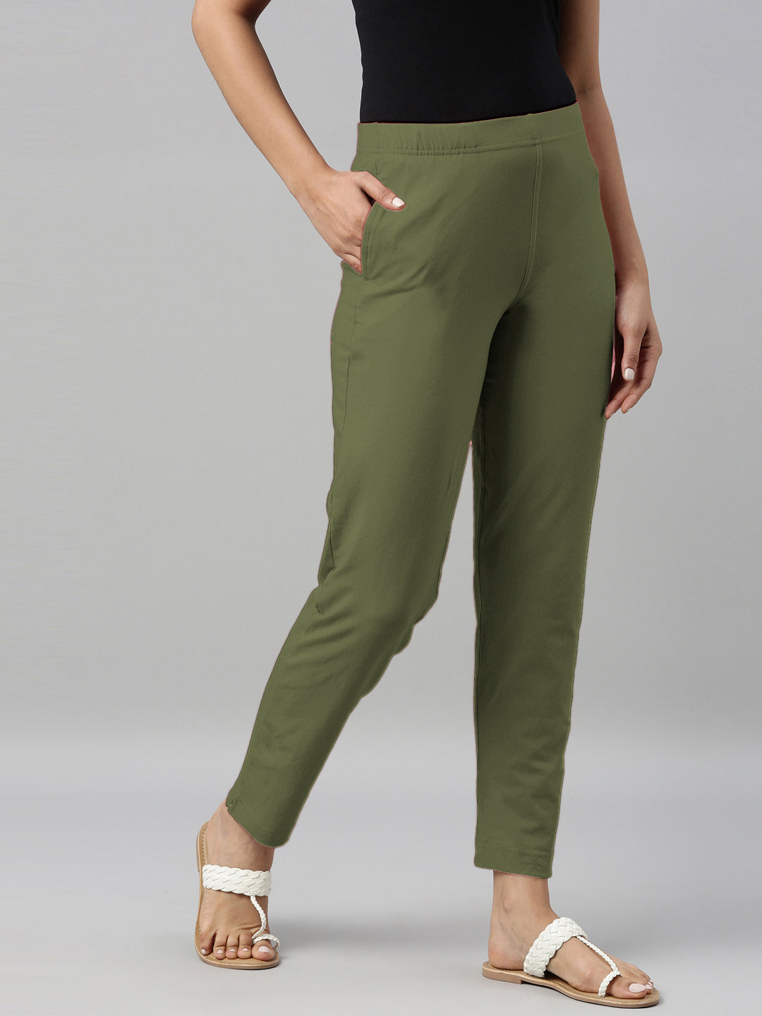 Olive Green Cotton Stretch Kurti Pants