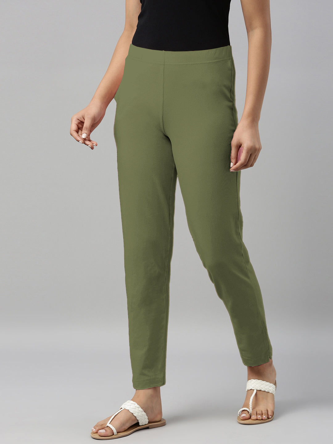 Olive Green Cotton Stretch Kurti Pants