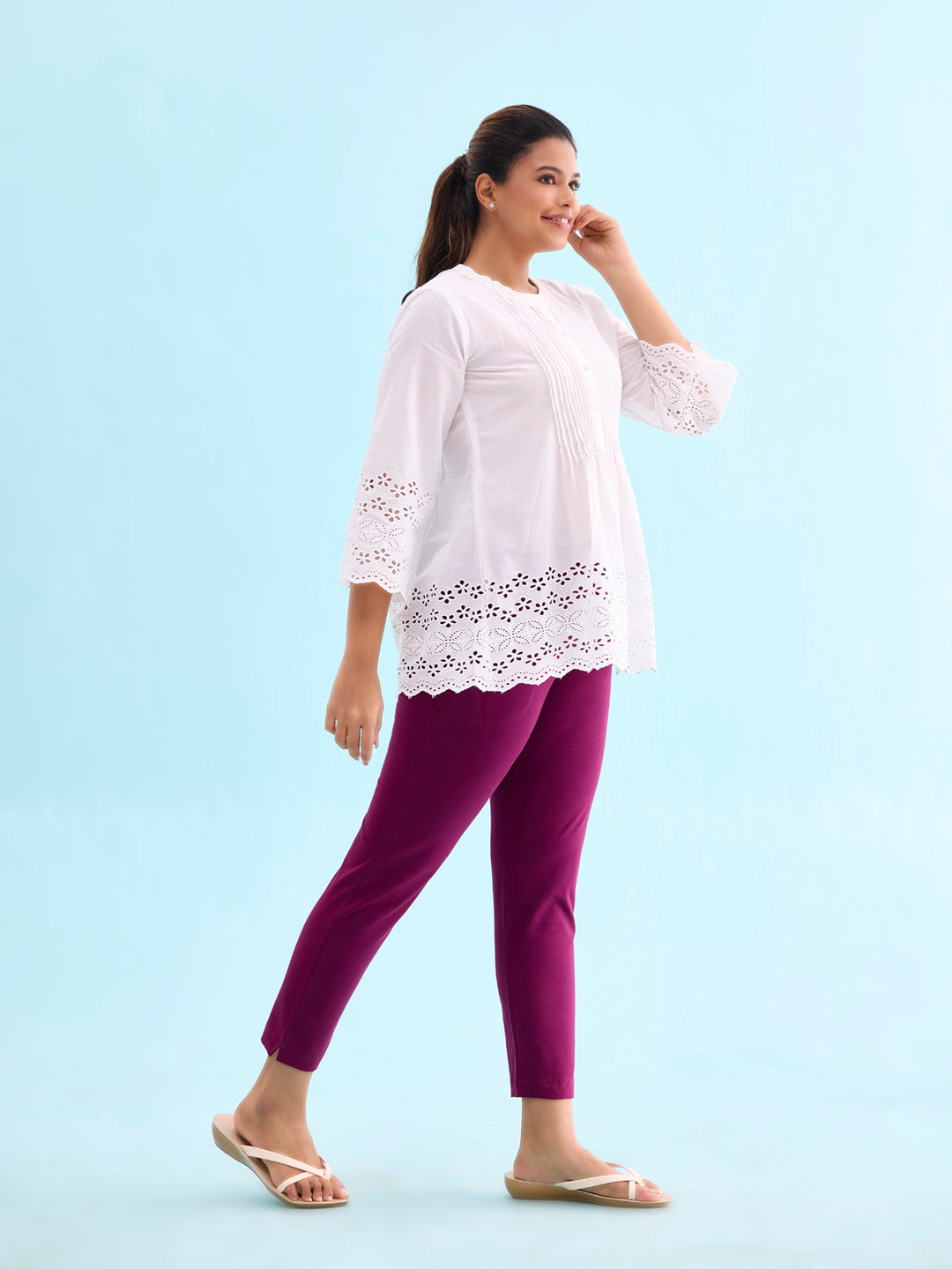 Plum Cotton Stretch Kurti Pants