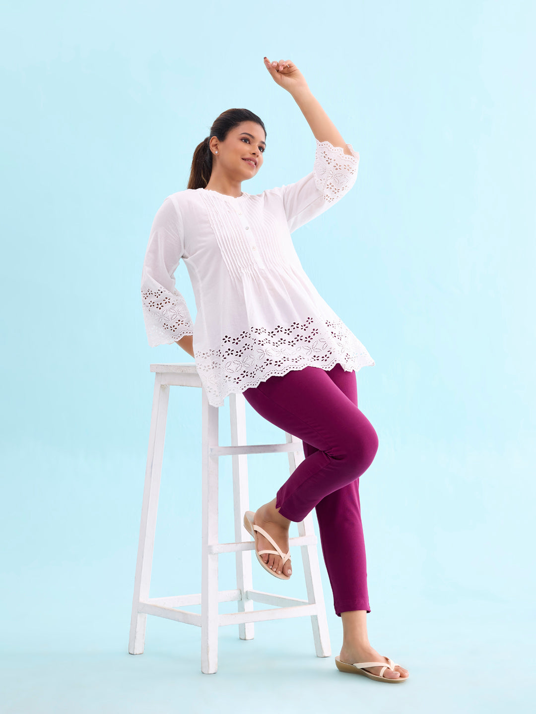 Plum Cotton Stretch Kurti Pants