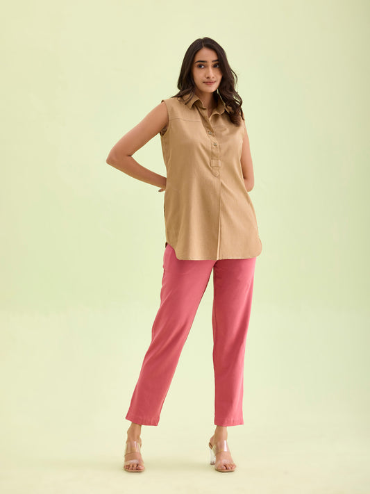 Rusty Pink Cotton Stretch Kurti Pants