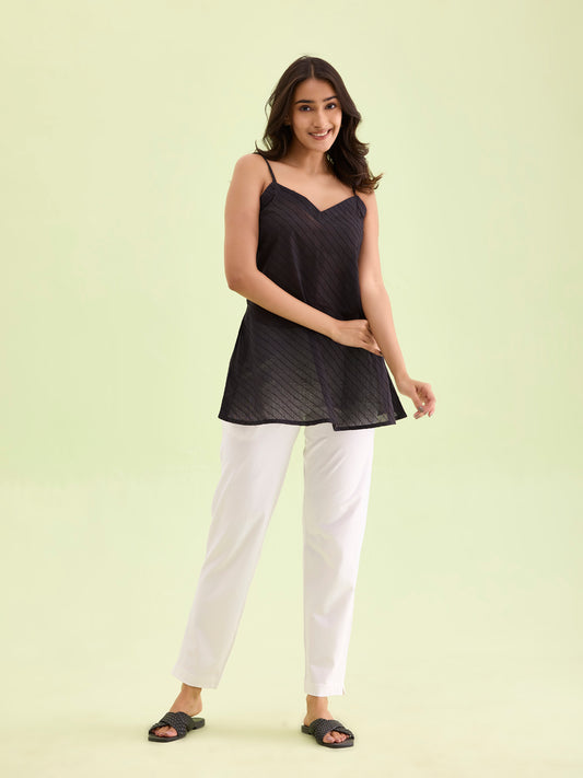 White Cotton Stretch Kurti Pants