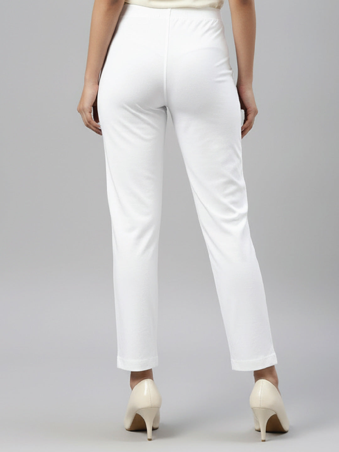 White Cotton Stretch Kurti Pants