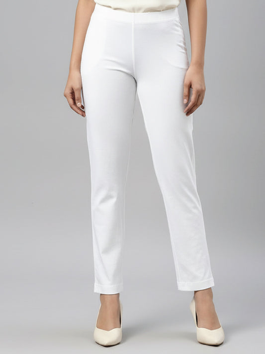 White Cotton Stretch Kurti Pants