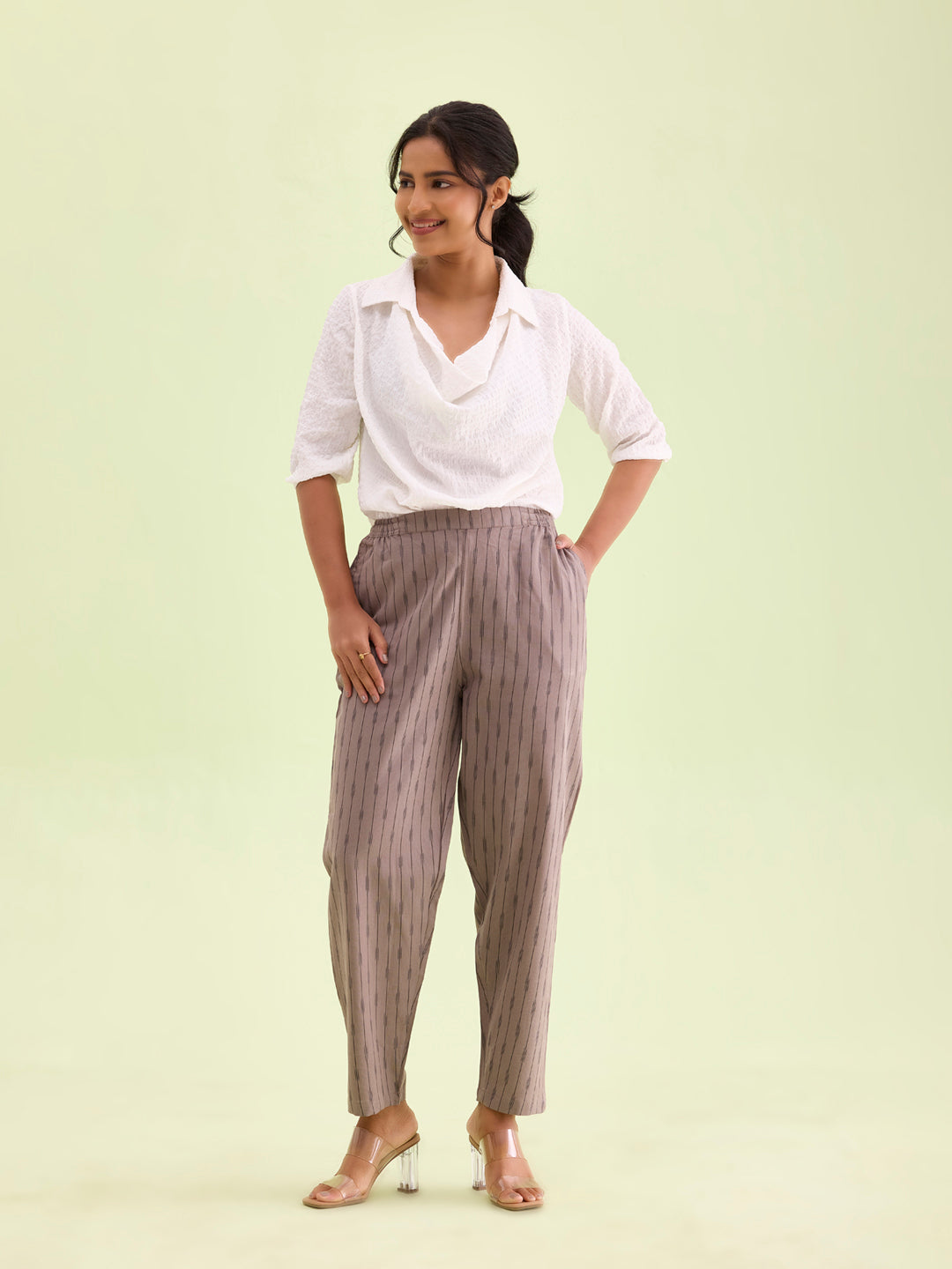 Beige Linen Ikat Pencil Pant