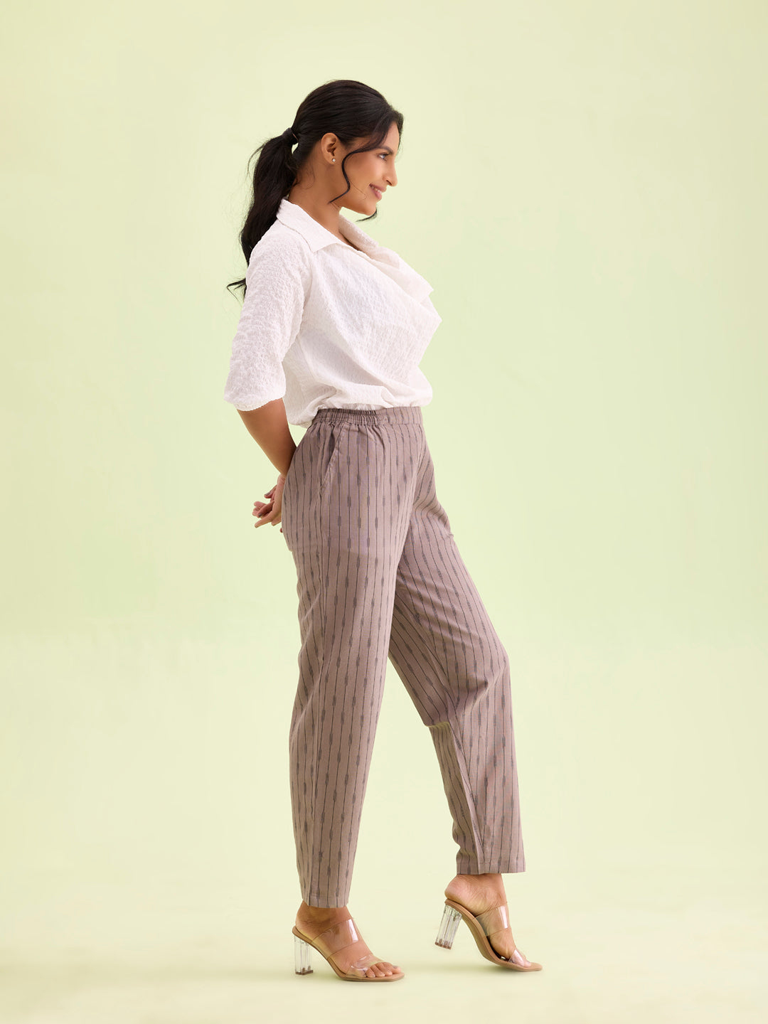 Beige Linen Ikat Pencil Pant