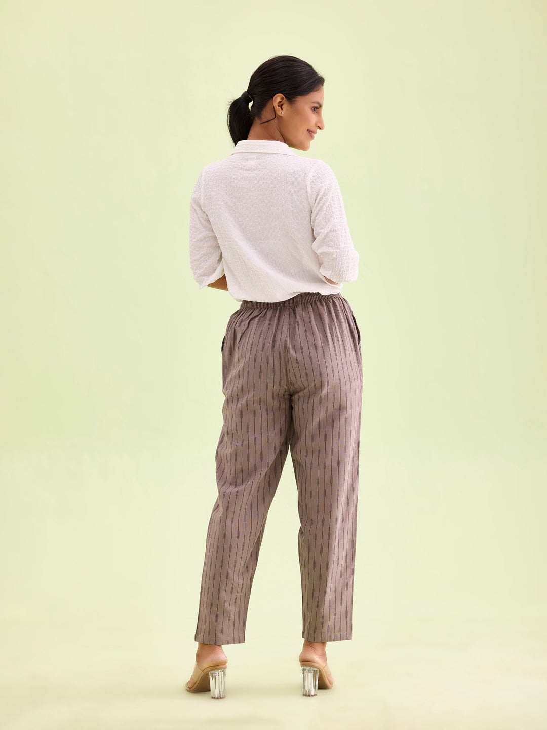 Beige Linen Ikat Pencil Pant