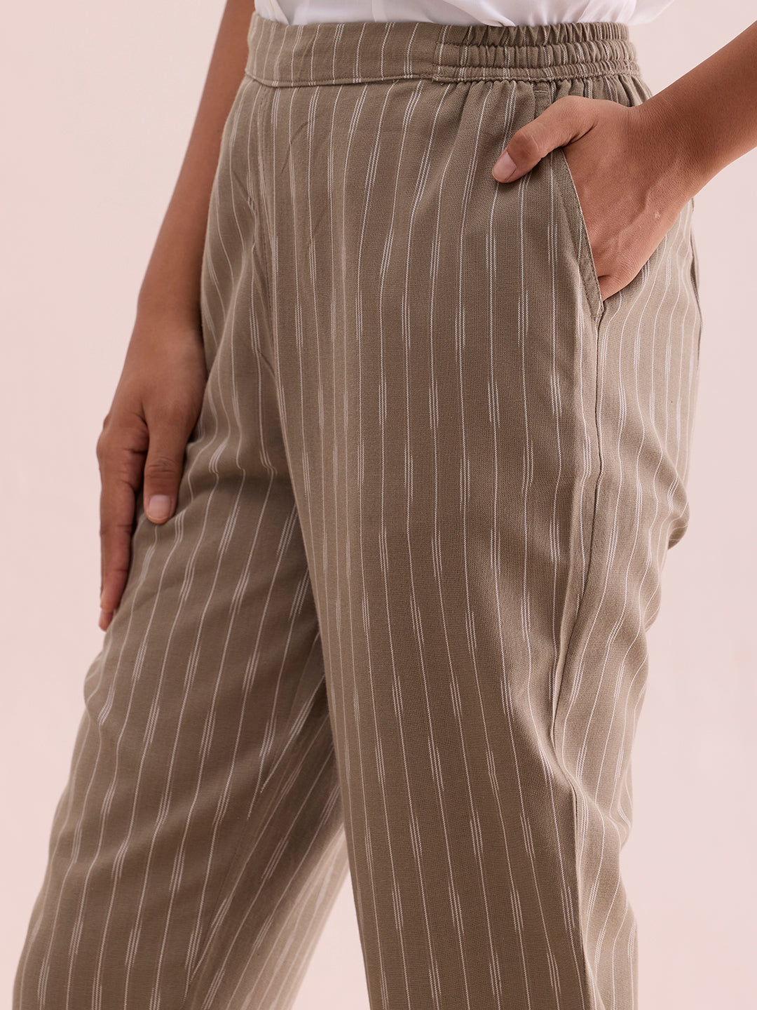 Beige Linen Ikat Pencil Pant