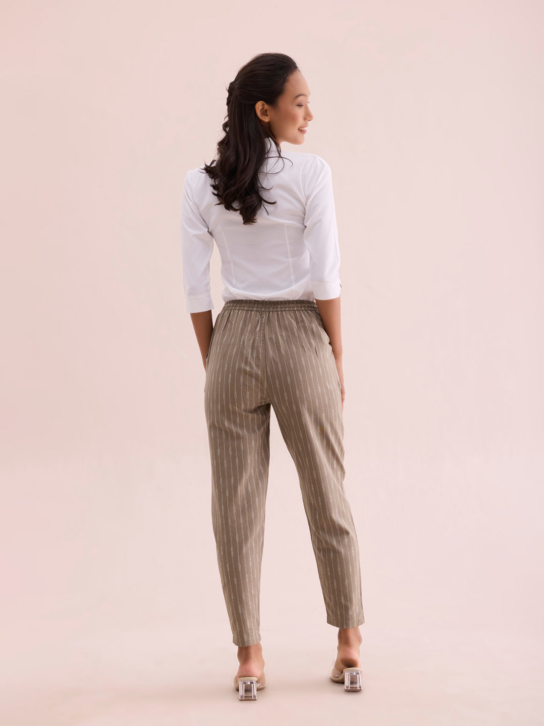 Beige Linen Ikat Pencil Pant