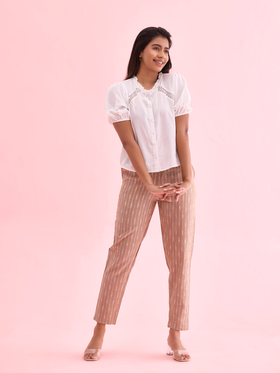 Beige Linen Ikat Pencil Pant