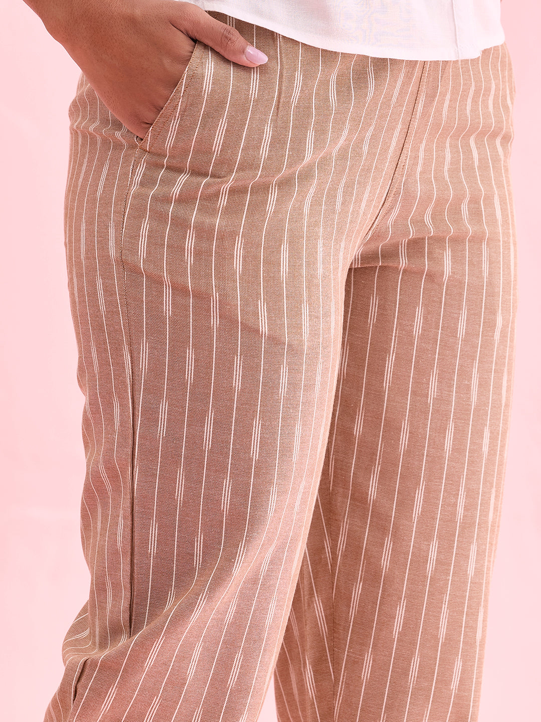 Beige Linen Ikat Pencil Pant