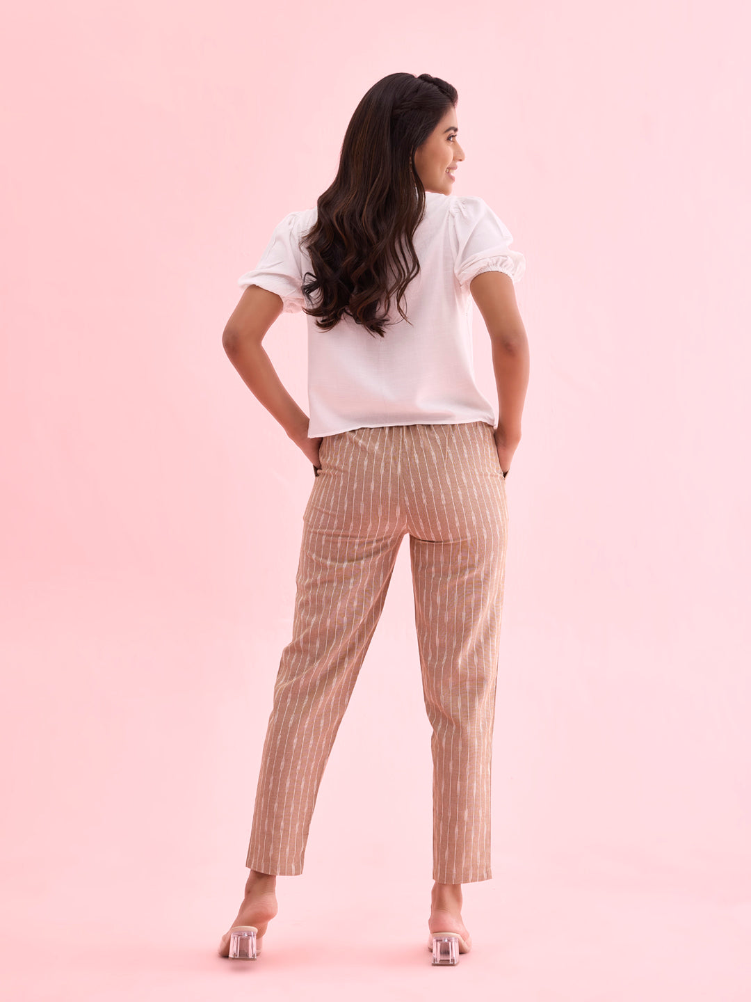 Beige Linen Ikat Pencil Pant